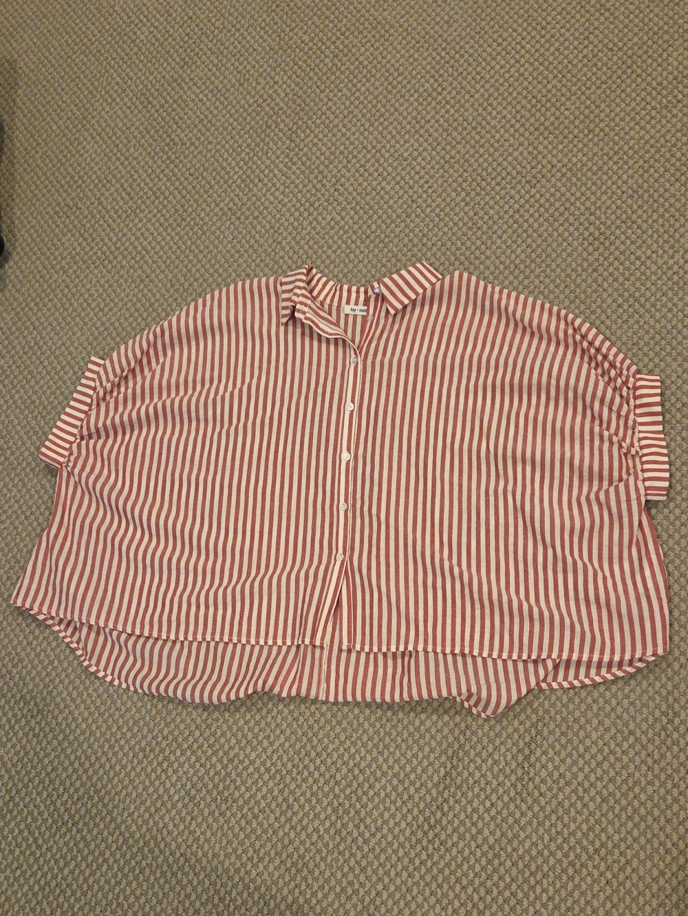 Day + Moon Oversized Red & White Striped Button-Down Blouse Sz M